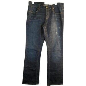 Womens PD&C (Bridgette) Cotton Spandex Distressed Boot Cut Blue Jeans sz 28x33x7